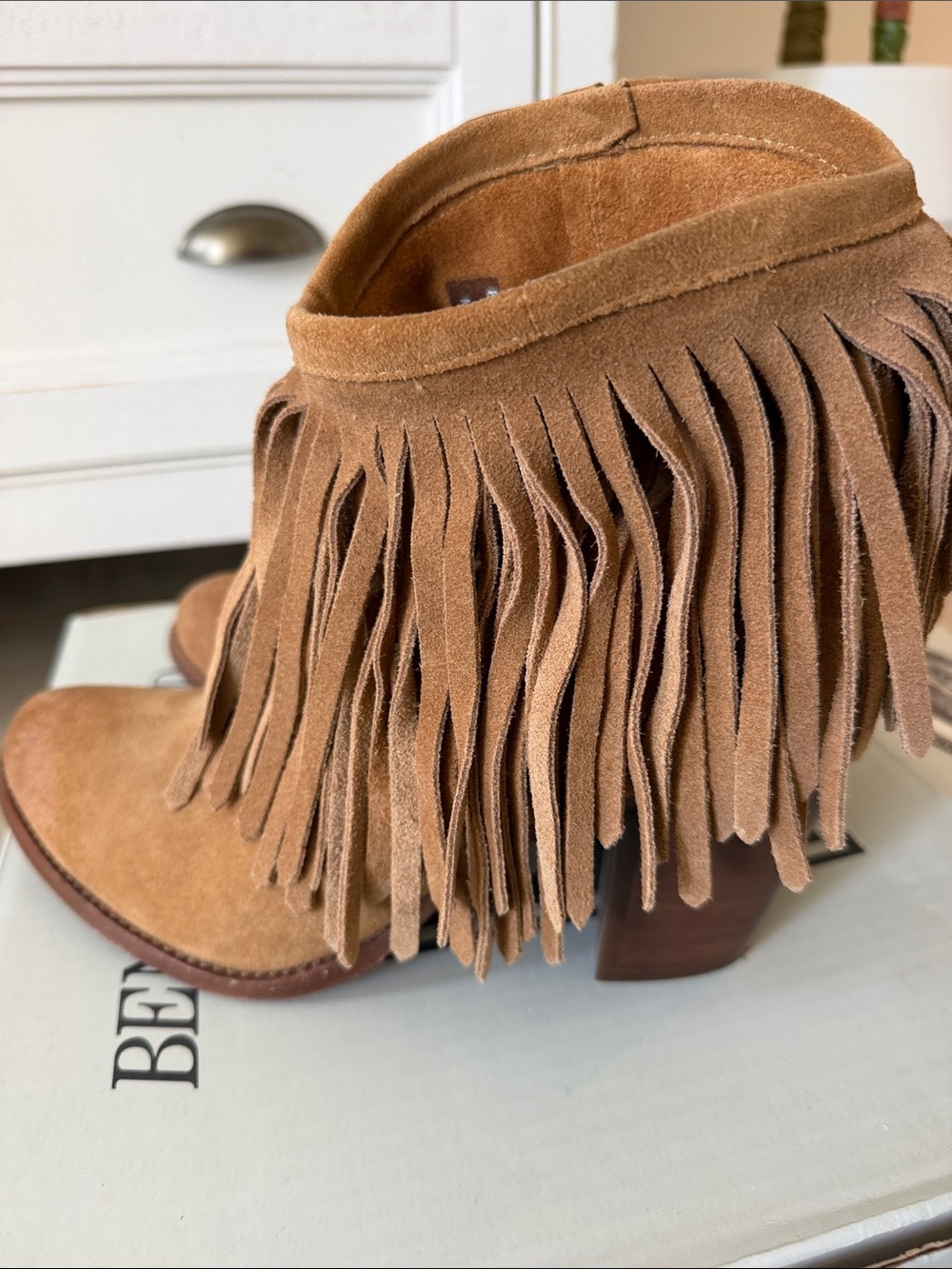 Frye Ilana Suede Fringe Ankle Boots in Sand